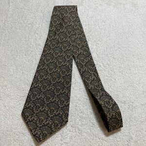 Jim Thompson Mens Silk Tie Brown Tan Blue Geometric Floral Made in Thailand